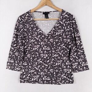 The Limited Top Womens Small Brown Beige Floral 3/4 Sleeve V Neck Vintage Y2K